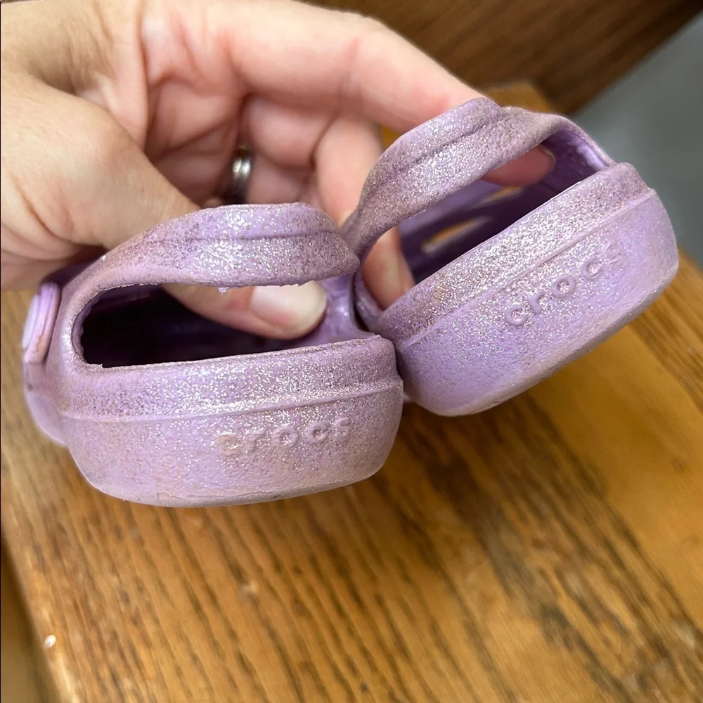 Crocs Shayna Sandals Girls 10 Mary Jane Flats purple glitter Slip On Shoes